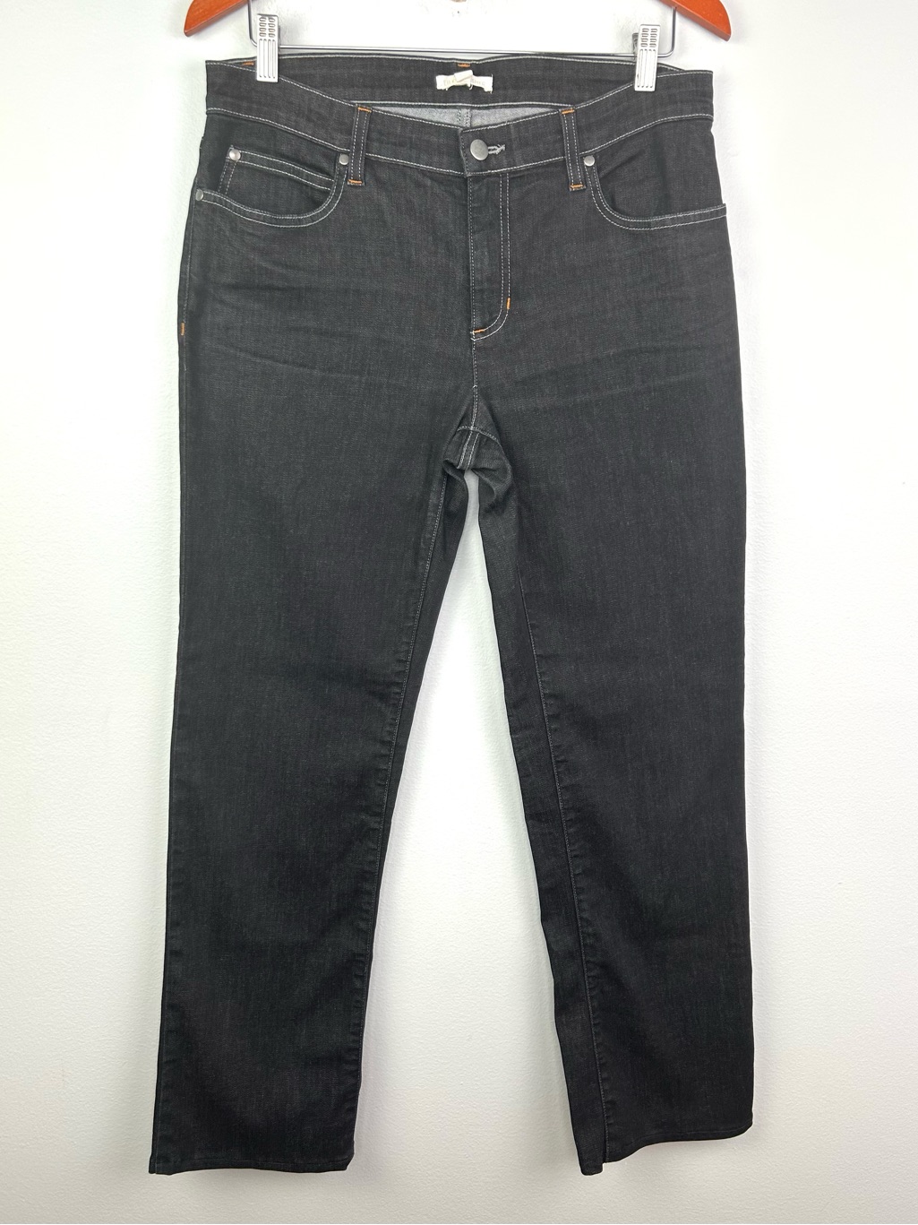 Eileen Fisher Organic Cotton Mid Rise Black Straight Leg Jeans Size 10 Stretch